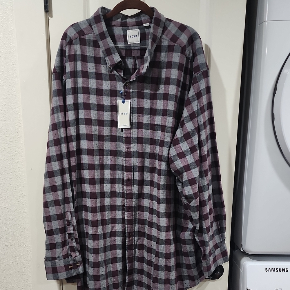 NEW 4XB Rowm Big Mens Long Sleeve Button Front Wine Shirt 100% Cotton MSRP $60